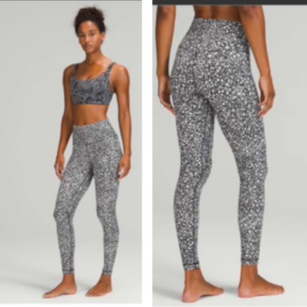 Lululemon 2021 Floral Align High Rise Pant 28" Tight Alpine White Black Legging